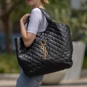Black quilted leather tote